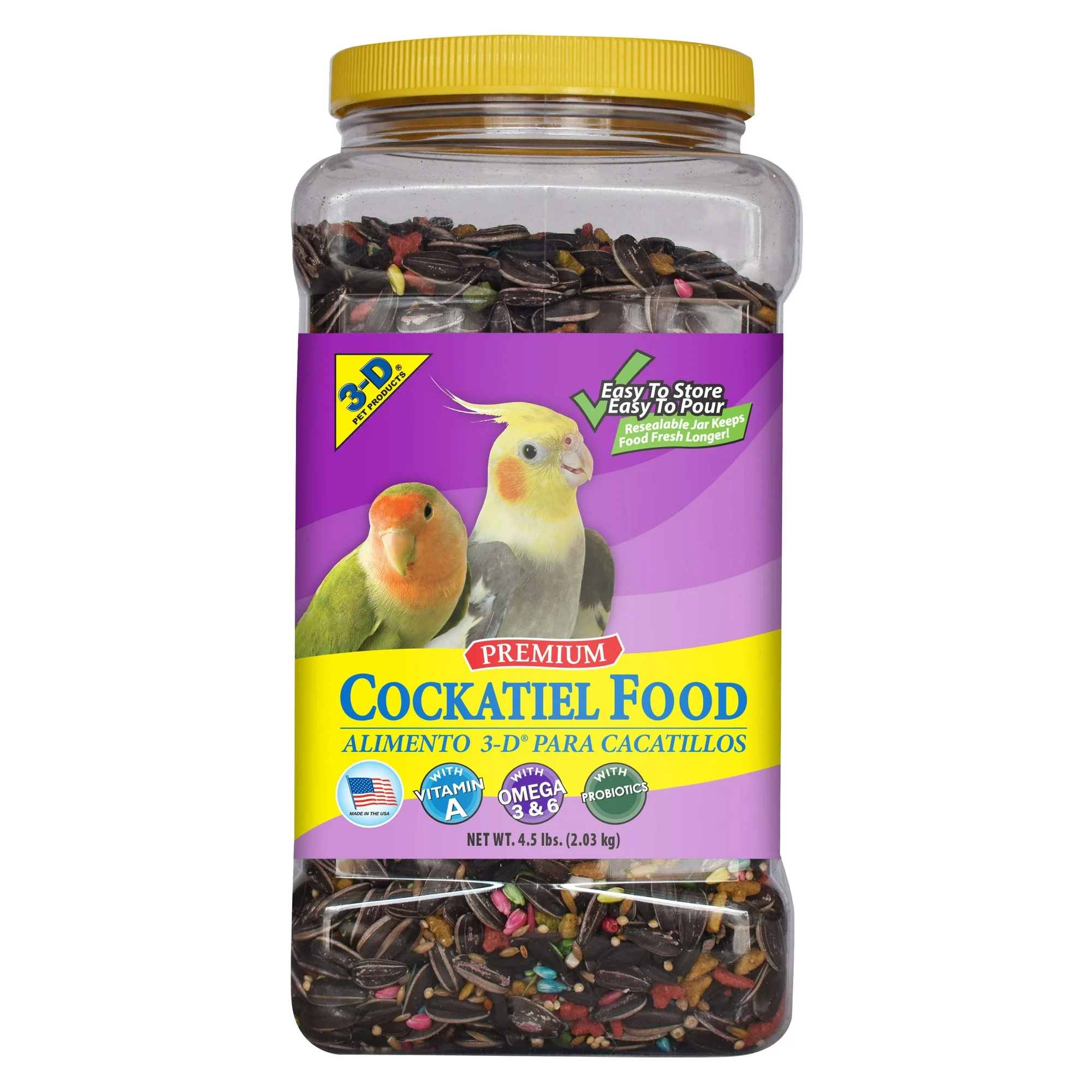 3-D Pet Products Premium Cockatiel Bird Food Seeds, with Probiotics