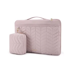 BAGSMART 15-16" Laptop Sleeve Bag Compatible with MacBook Air Pro, Puffy Padded Protective Slim Laptop Case with Accessories Bag, Pink