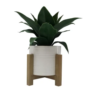 Better Homes & Gardens 10″ Artificial Agave Plant in White Ceramic Pot with Wood Stand