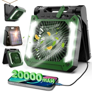 Veubew Camping Fan,20000mAh Rechargeable Personal Fan,Portable Battery Operated Fan with LED Light